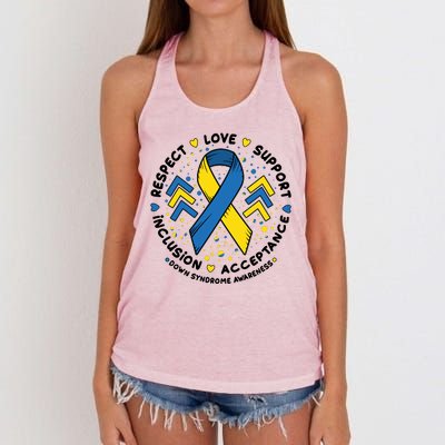 Down Syndrome Awareness Respect Love Support Inclusion Acceptance Women's Knotted Racerback Tank