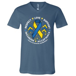 Down Syndrome Awareness Respect Love Support Inclusion Acceptance V-Neck T-Shirt