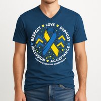 Down Syndrome Awareness Respect Love Support Inclusion Acceptance V-Neck T-Shirt