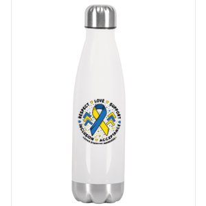 Down Syndrome Awareness Respect Love Support Inclusion Acceptance Stainless Steel Insulated Water Bottle