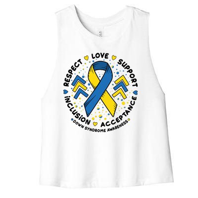 Down Syndrome Awareness Respect Love Support Inclusion Acceptance Women's Racerback Cropped Tank