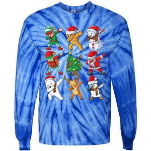 Dabbing Santa And Friends Great Gift Cute Christmas Santa Dabbing Funny Gift Tie-Dye Long Sleeve Shirt