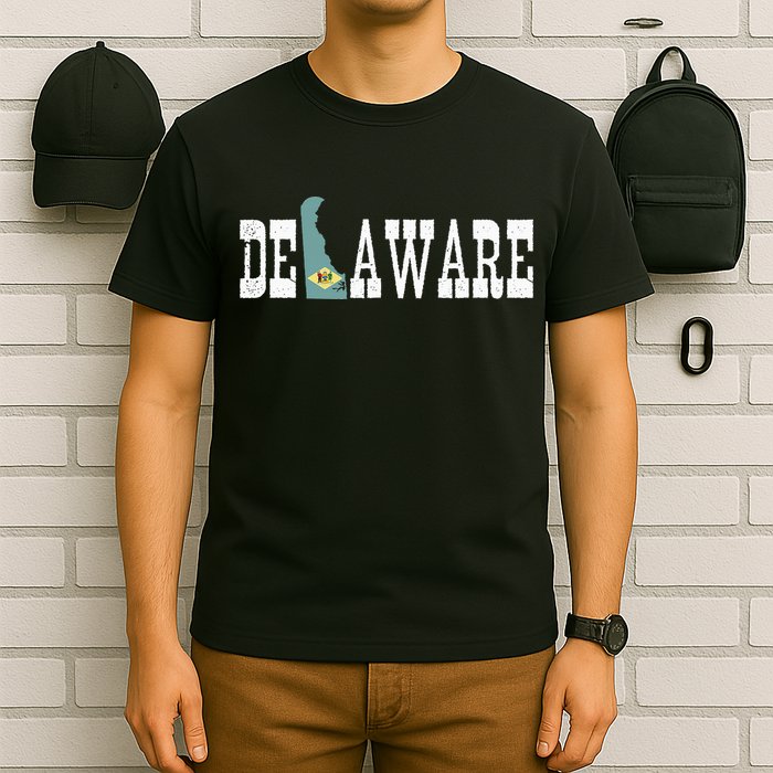 Delaware State And Delaware Flag With Pride For Delaware T-Shirt