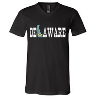 Delaware State And Delaware Flag With Pride For Delaware V-Neck T-Shirt