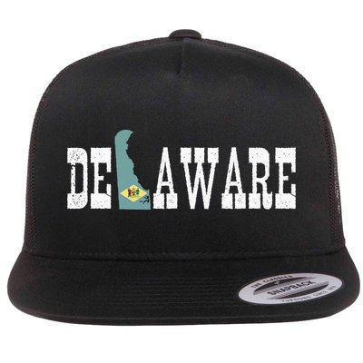 Delaware State And Delaware Flag With Pride For Delaware Flat Bill Trucker Hat