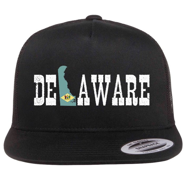 Delaware State And Delaware Flag With Pride For Delaware Flat Bill Trucker Hat