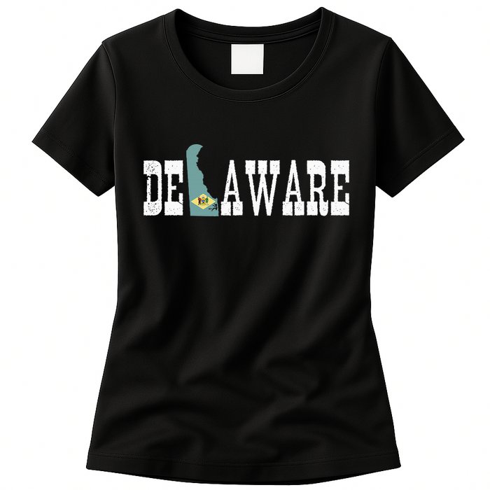 Delaware State And Delaware Flag With Pride For Delaware Womens T-Shirt