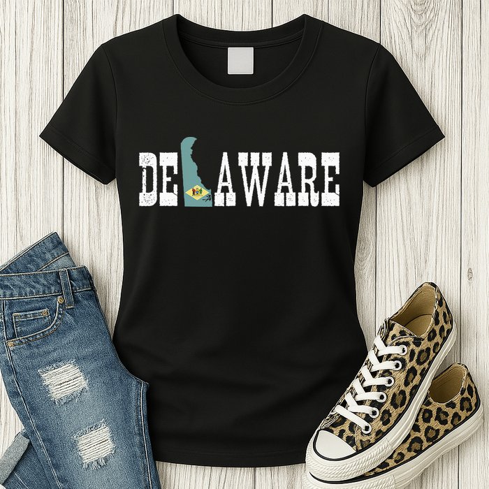 Delaware State And Delaware Flag With Pride For Delaware Womens T-Shirt