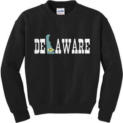 Delaware State And Delaware Flag With Pride For Delaware Kids Sweatshirt