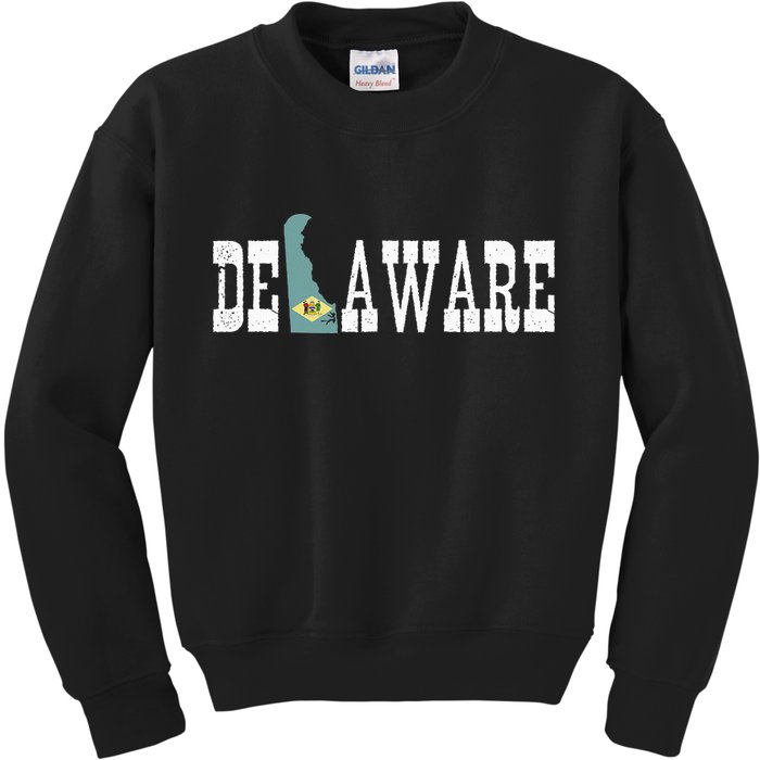 Delaware State And Delaware Flag With Pride For Delaware Kids Sweatshirt