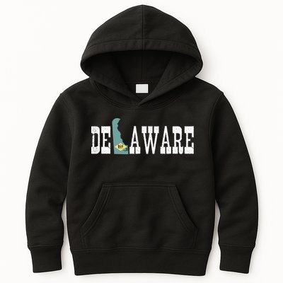 Delaware State And Delaware Flag With Pride For Delaware Kids Hoodie