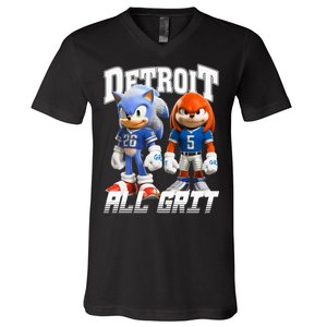 Detroit Sonic And Knuckles All Grit Football V-Neck T-Shirt