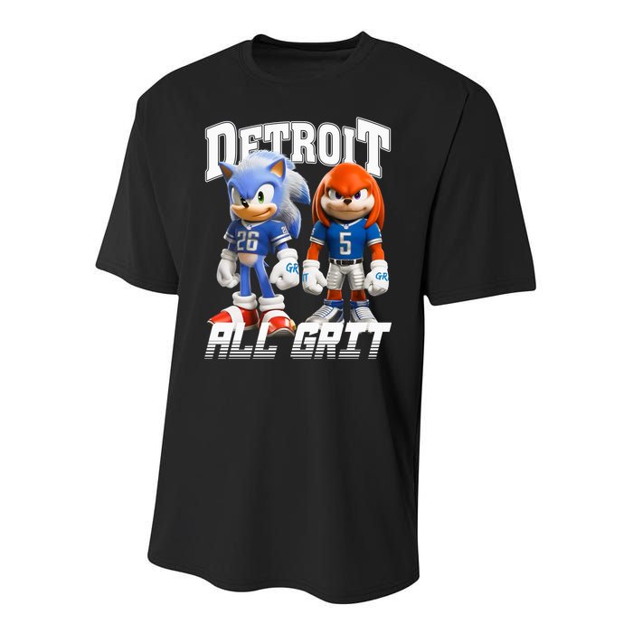 Detroit Sonic And Knuckles All Grit Football Youth Performance Sprint T-Shirt