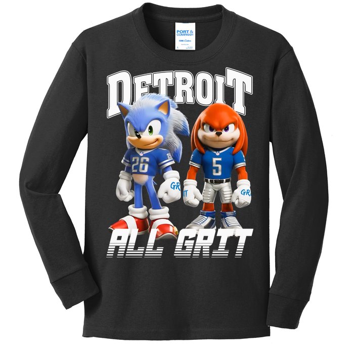 Detroit Sonic And Knuckles All Grit Football Kids Long Sleeve Shirt