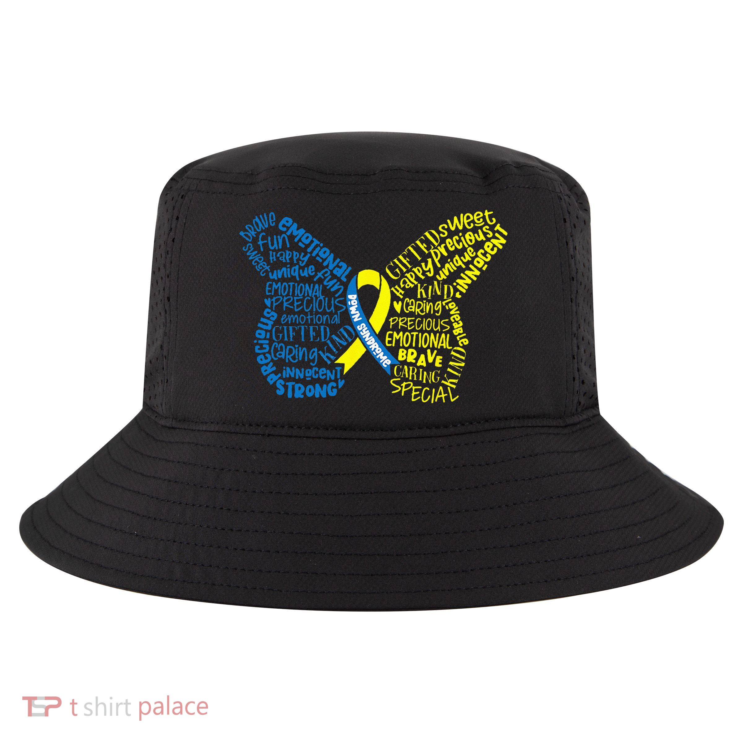 Down Syndrome Awareness Month Butterfly Word Cloud Cool Comfort Performance Bucket Hat