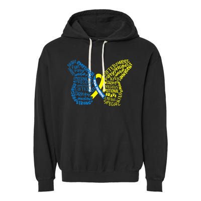 Down Syndrome Awareness Month Butterfly Word Cloud Garment-Dyed Fleece Hoodie