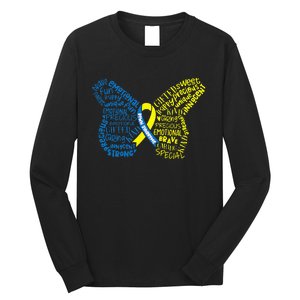 Down Syndrome Awareness Month Butterfly Word Cloud Long Sleeve Shirt