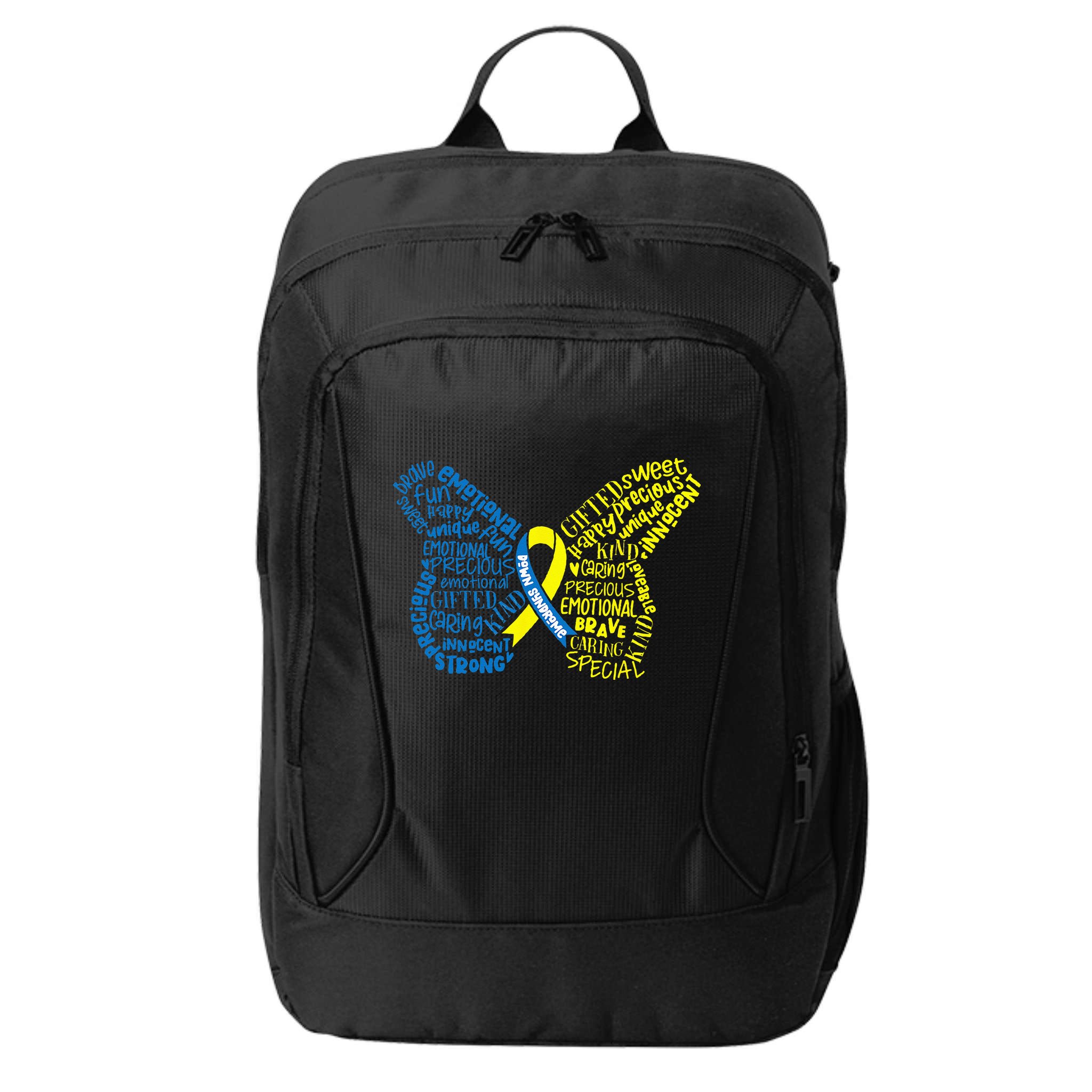 Down Syndrome Awareness Month Butterfly Word Cloud City Backpack