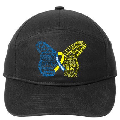 Down Syndrome Awareness Month Butterfly Word Cloud 7-Panel Snapback Hat