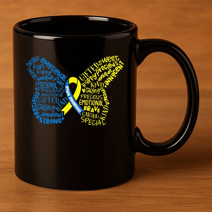 Down Syndrome Awareness Month Butterfly Word Cloud 11oz C Handle Ceramic Mug