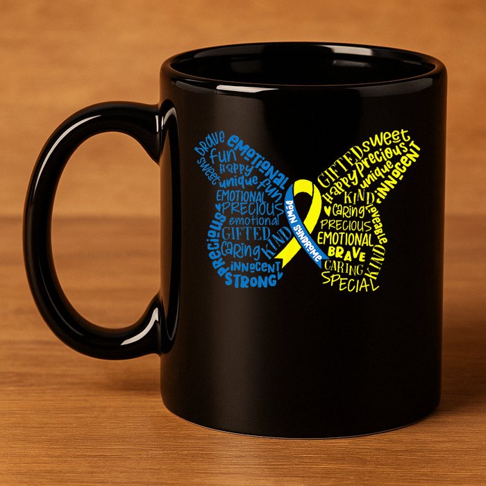 Down Syndrome Awareness Month Butterfly Word Cloud 11oz C Handle Ceramic Mug