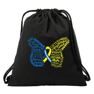 Down Syndrome Awareness Month Butterfly Word Cloud Drawstring Bag