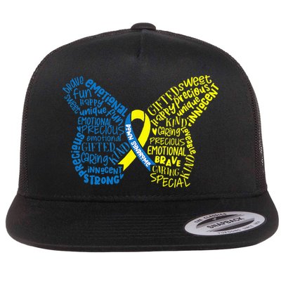 Down Syndrome Awareness Month Butterfly Word Cloud Flatbill Hat