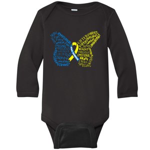 Down Syndrome Awareness Month Butterfly Word Cloud Baby Long Sleeve Bodysuit