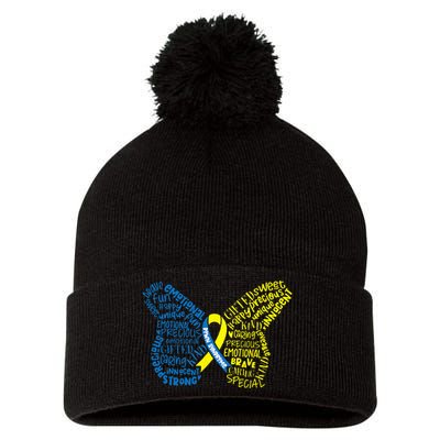 Down Syndrome Awareness Month Butterfly Word Cloud Pom Pom 12in Knit Beanie