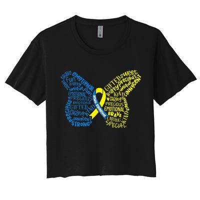 Down Syndrome Awareness Month Butterfly Word Cloud Crop Top