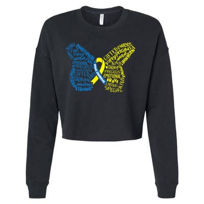 Down Syndrome Awareness Month Butterfly Word Cloud Cropped Pullover Crew