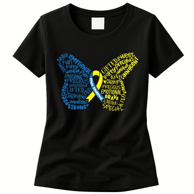 Down Syndrome Awareness Month Butterfly Word Cloud Womens T-Shirt