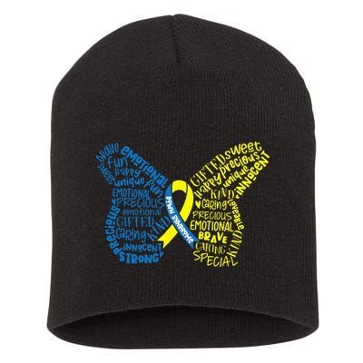 Down Syndrome Awareness Month Butterfly Word Cloud Short Acrylic Beanie