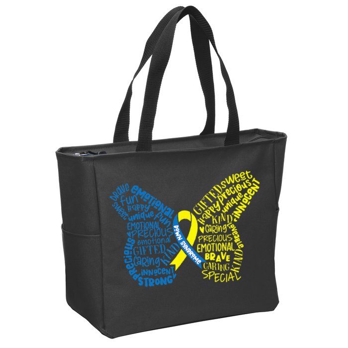 Down Syndrome Awareness Month Butterfly Word Cloud Zip Tote Bag
