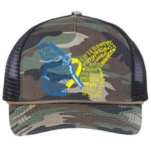 Down Syndrome Awareness Month Butterfly Word Cloud Retro Rope Trucker Hat Cap