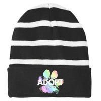 Dont Shop Adopt Dog Cat Rescue Kind Animal Rights Lover Striped Beanie with Solid Band