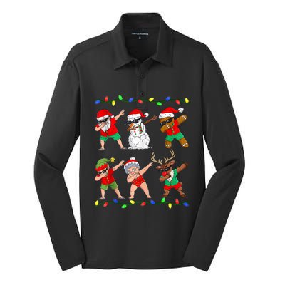 Dabbing Santa And Friends Christmas In July Xmas Silk Touch Performance Long Sleeve Polo