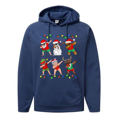 Dabbing Santa And Friends Christmas In July Xmas Performance Fleece Hoodie