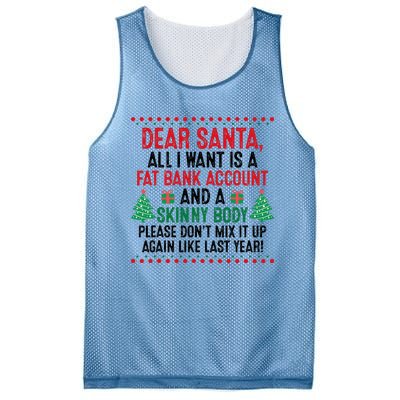 Dear Santa All I Want Is A Fat Bank Account Skinny Body Fun Mesh Reversible Basketball Jersey Tank