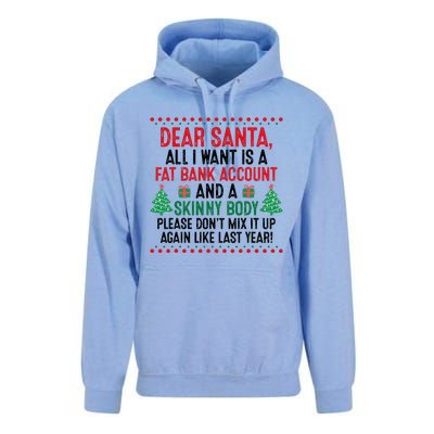 Dear Santa All I Want Is A Fat Bank Account Skinny Body Fun Unisex Surf Hoodie