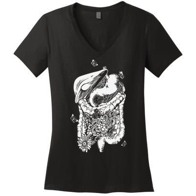 Digestive System Anatomy Flower GI Nurse Gastroenterology Women's V-Neck T-Shirt