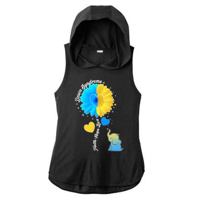 Down Syndrome Awareness Faith Hope Love Flower Elephant Ladies PosiCharge Tri-Blend Wicking Draft Hoodie Tank