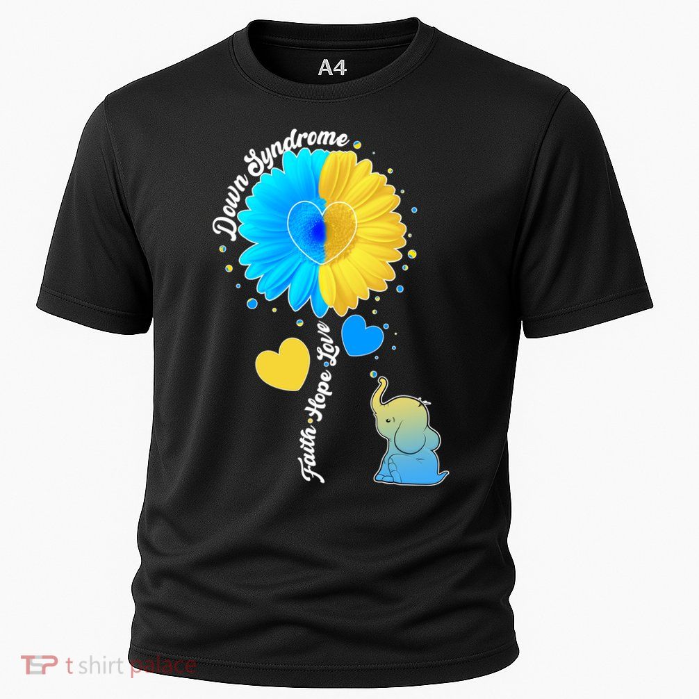 Down Syndrome Awareness Faith Hope Love Flower Elephant Cooling Performance Crew T-Shirt