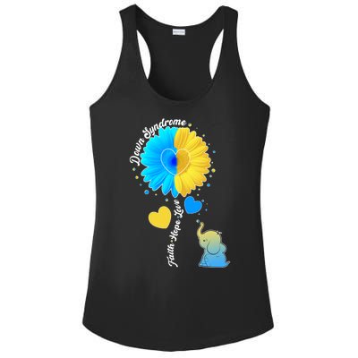 Down Syndrome Awareness Faith Hope Love Flower Elephant Ladies PosiCharge Competitor Racerback Tank