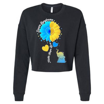 Down Syndrome Awareness Faith Hope Love Flower Elephant Cropped Pullover Crew