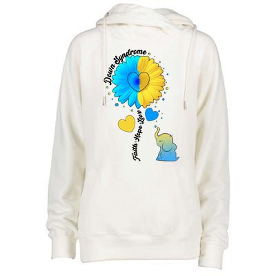 Down Syndrome Awareness Faith Hope Love Flower Elephant Womens Funnel Neck Pullover Hood