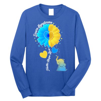 Down Syndrome Awareness Faith Hope Love Flower Elephant Long Sleeve Shirt