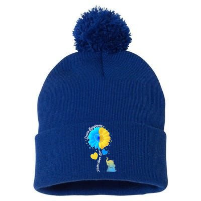 Down Syndrome Awareness Faith Hope Love Flower Elephant Pom Pom 12in Knit Beanie