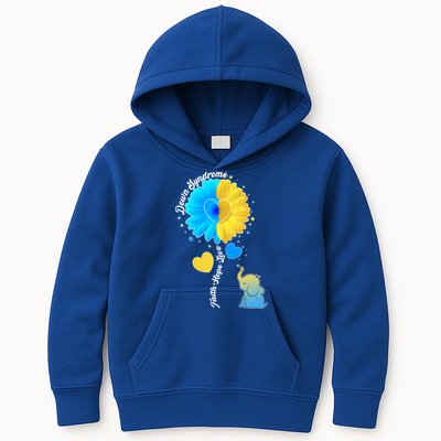 Down Syndrome Awareness Faith Hope Love Flower Elephant Kids Hoodie