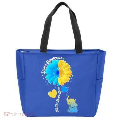Down Syndrome Awareness Faith Hope Love Flower Elephant Zip Tote Bag